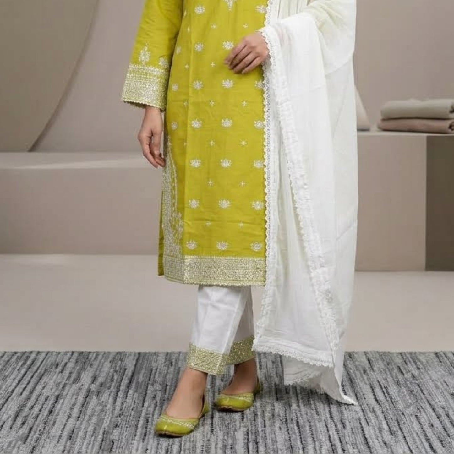 Plain Cotton 3 Piece Magenta Embroidered Suit with Plain Cotton Contrast White Dupatta & Trouser