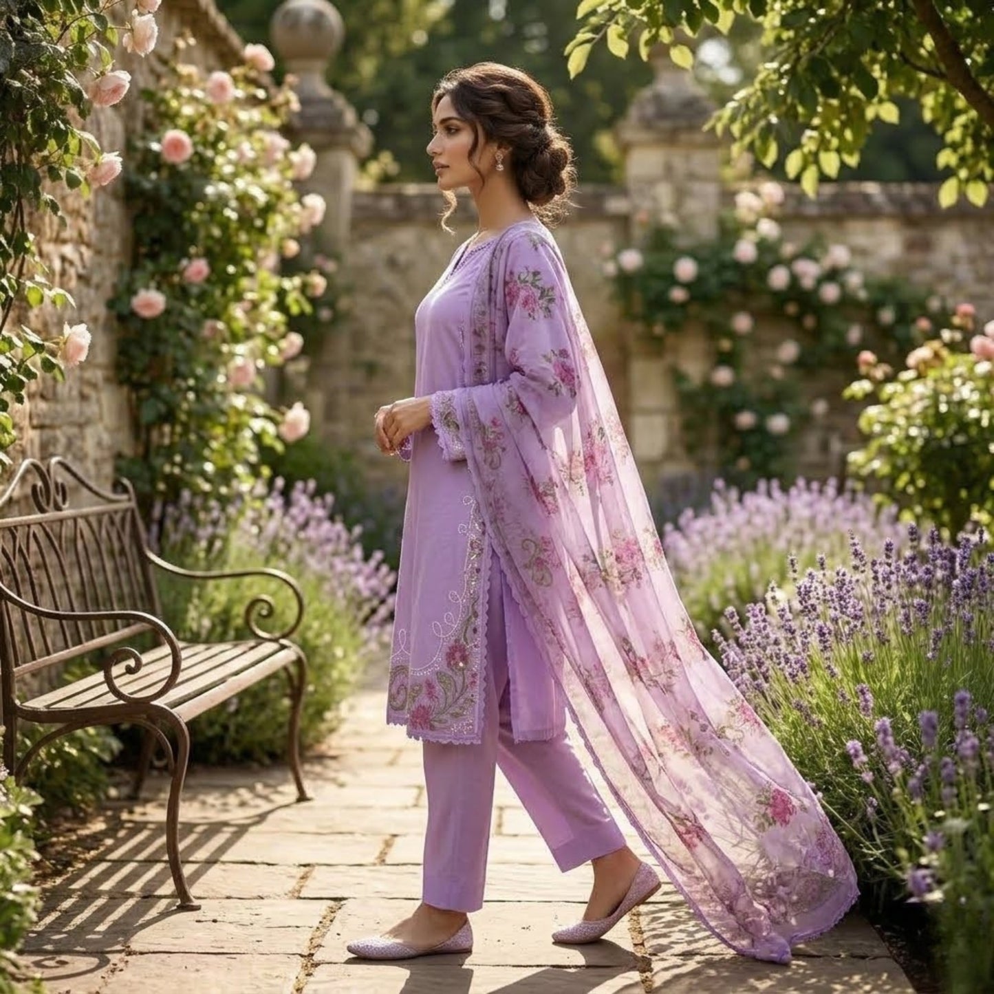 Premium Embroidered Plain Cotton Suit - 3 Piece Unstitched Festive Outfit