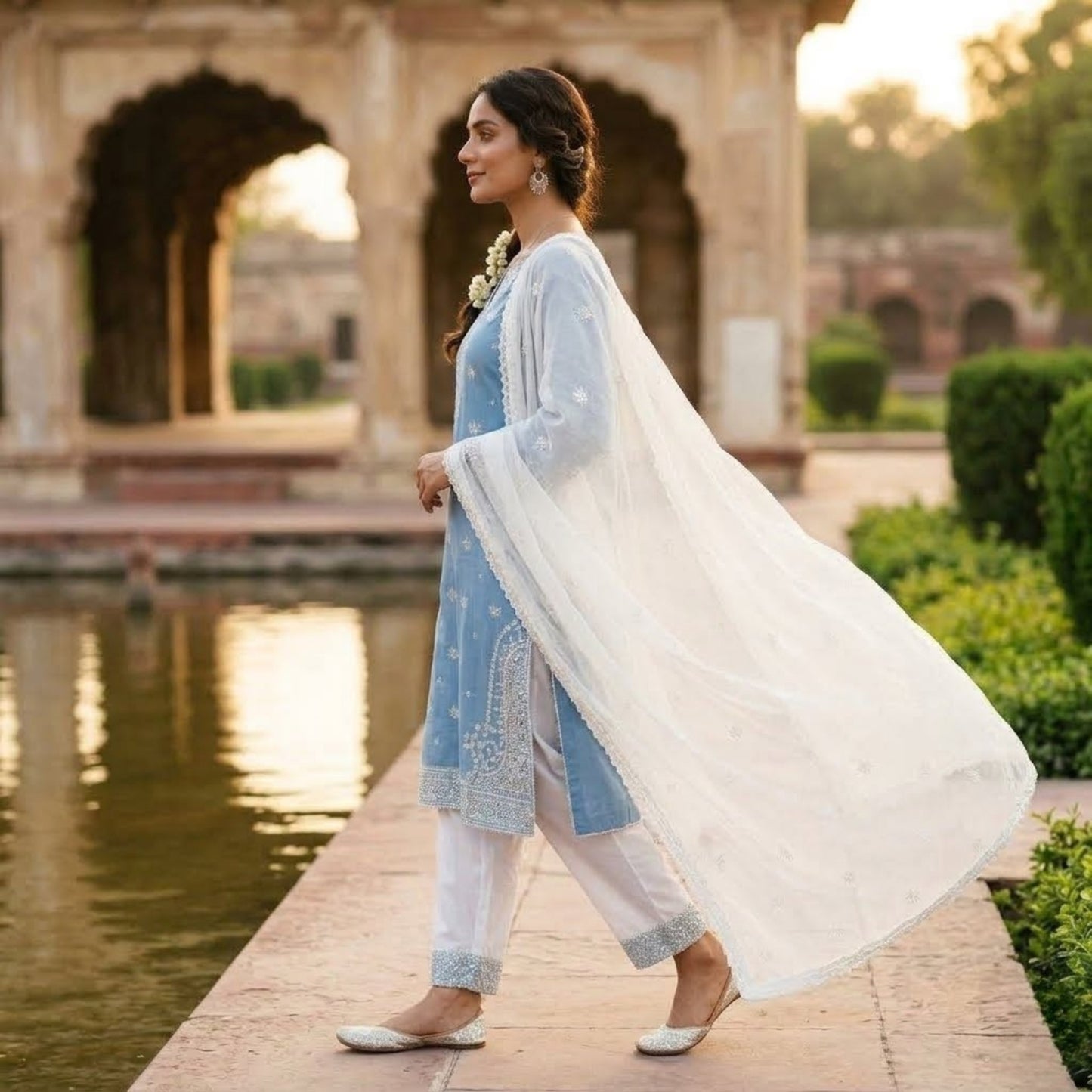 Plain Cotton 3 Piece Magenta Embroidered Suit with Plain Cotton Contrast White Dupatta & Trouser