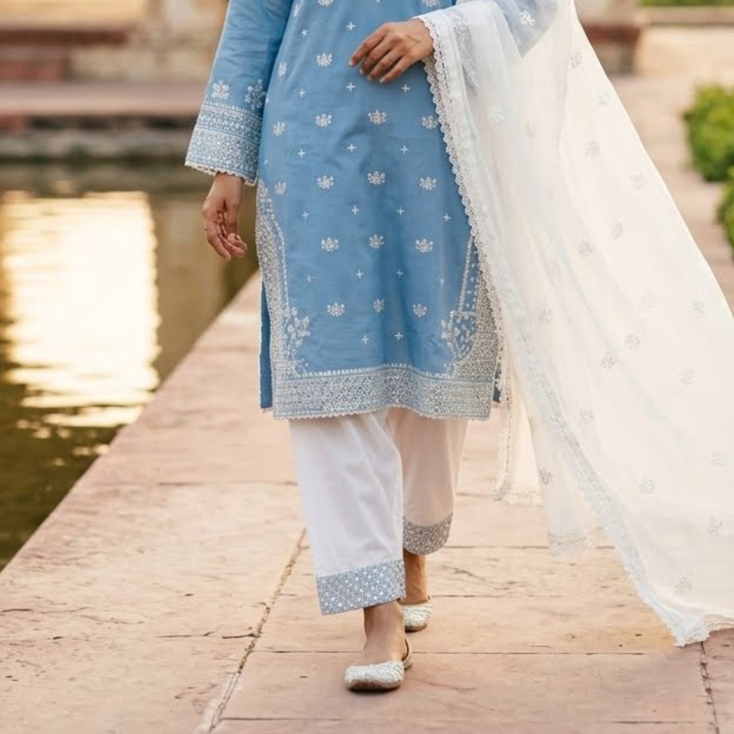 Plain Cotton 3 Piece Magenta Embroidered Suit with Plain Cotton Contrast White Dupatta & Trouser
