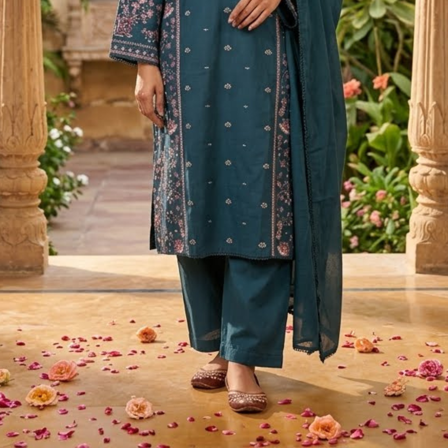 Premium Plain Cotton Embroidered Suit - 3 Piece Luxury Formal Dress