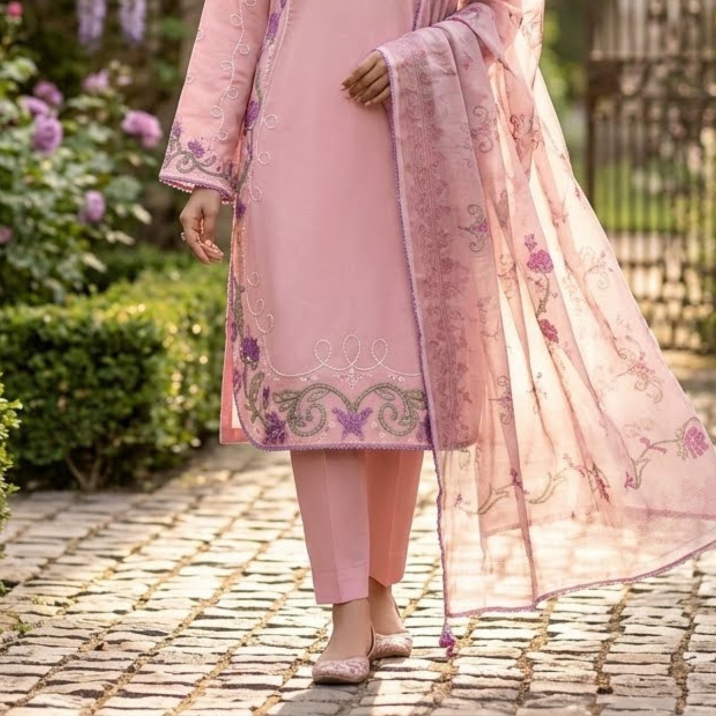 Premium Embroidered Plain Cotton Suit - 3 Piece Unstitched Festive Outfit