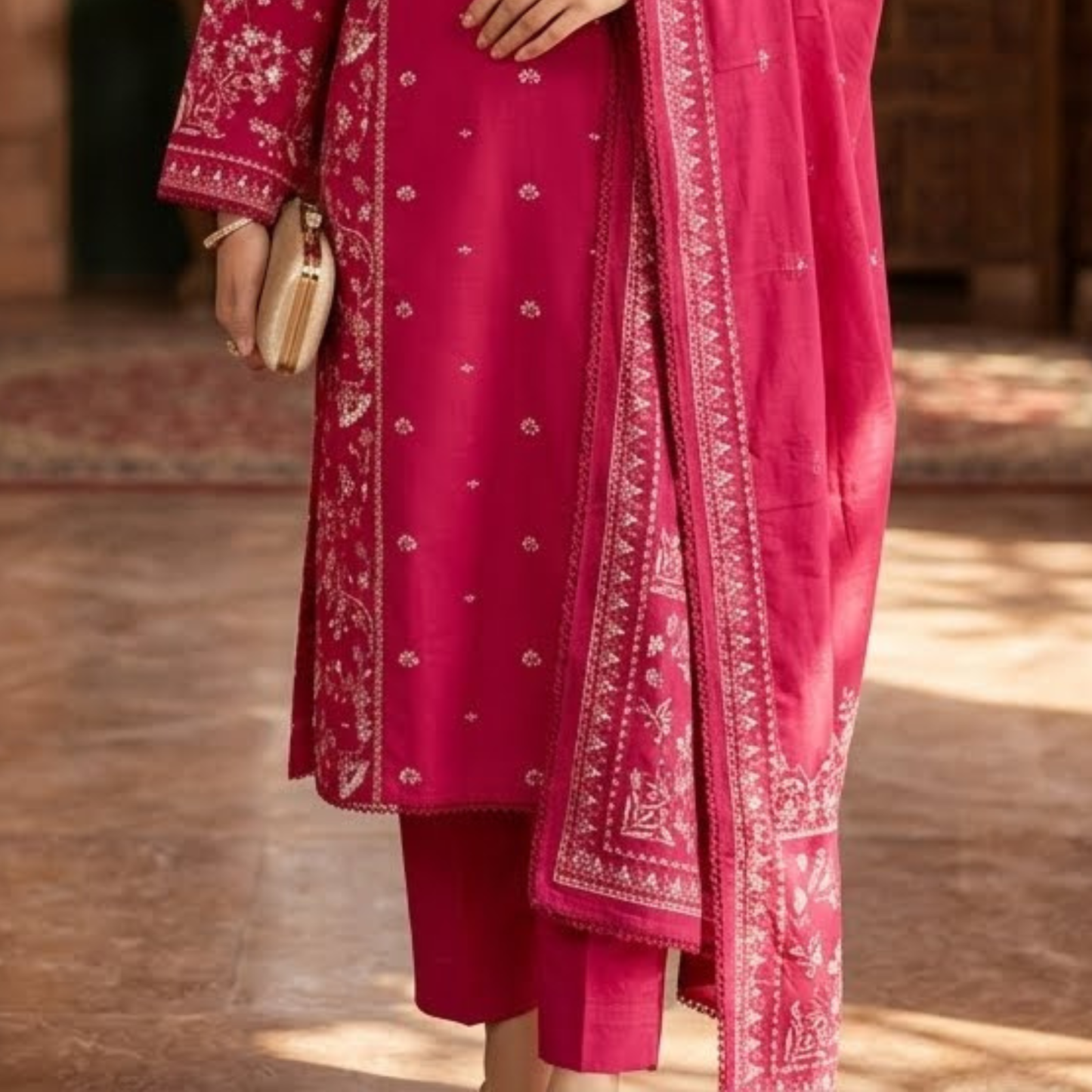 Premium Plain Cotton Embroidered Suit - 3 Piece Luxury Formal Dress
