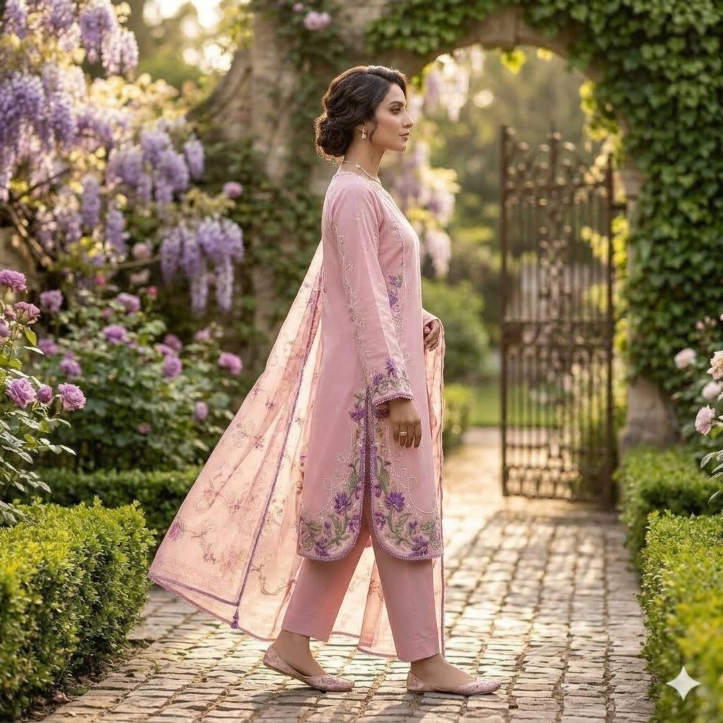 Premium Embroidered Plain Cotton Suit - 3 Piece Unstitched Festive Outfit