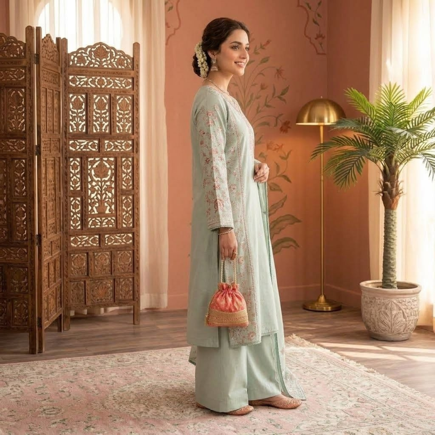 Premium Plain Cotton Embroidered Suit - 3 Piece Luxury Formal Dress