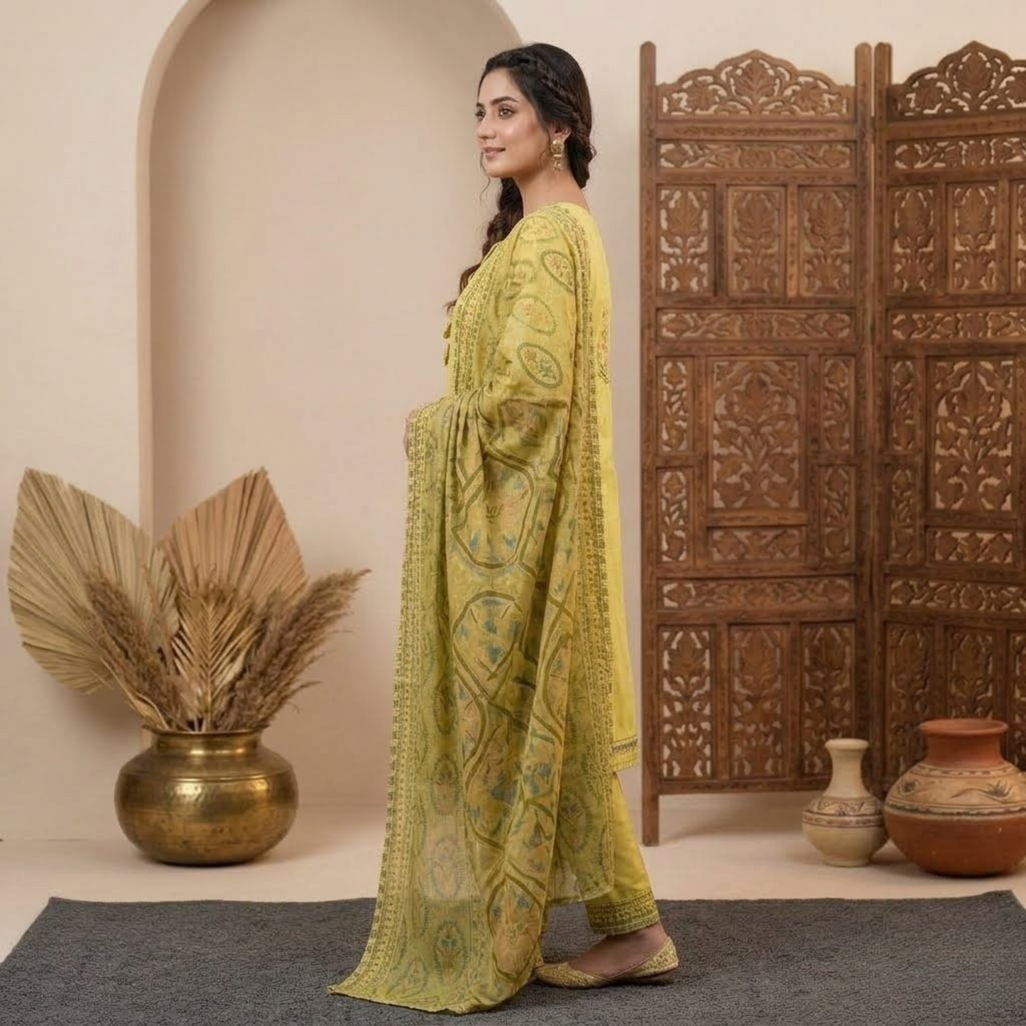 Premium Plain Cotton Embroidered Suit - 3 Piece Luxury Formal Dress for Women