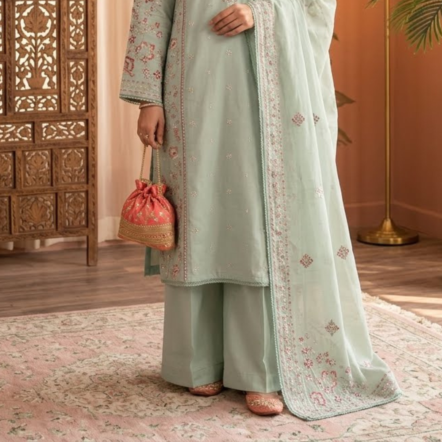 Premium Plain Cotton Embroidered Suit - 3 Piece Luxury Formal Dress