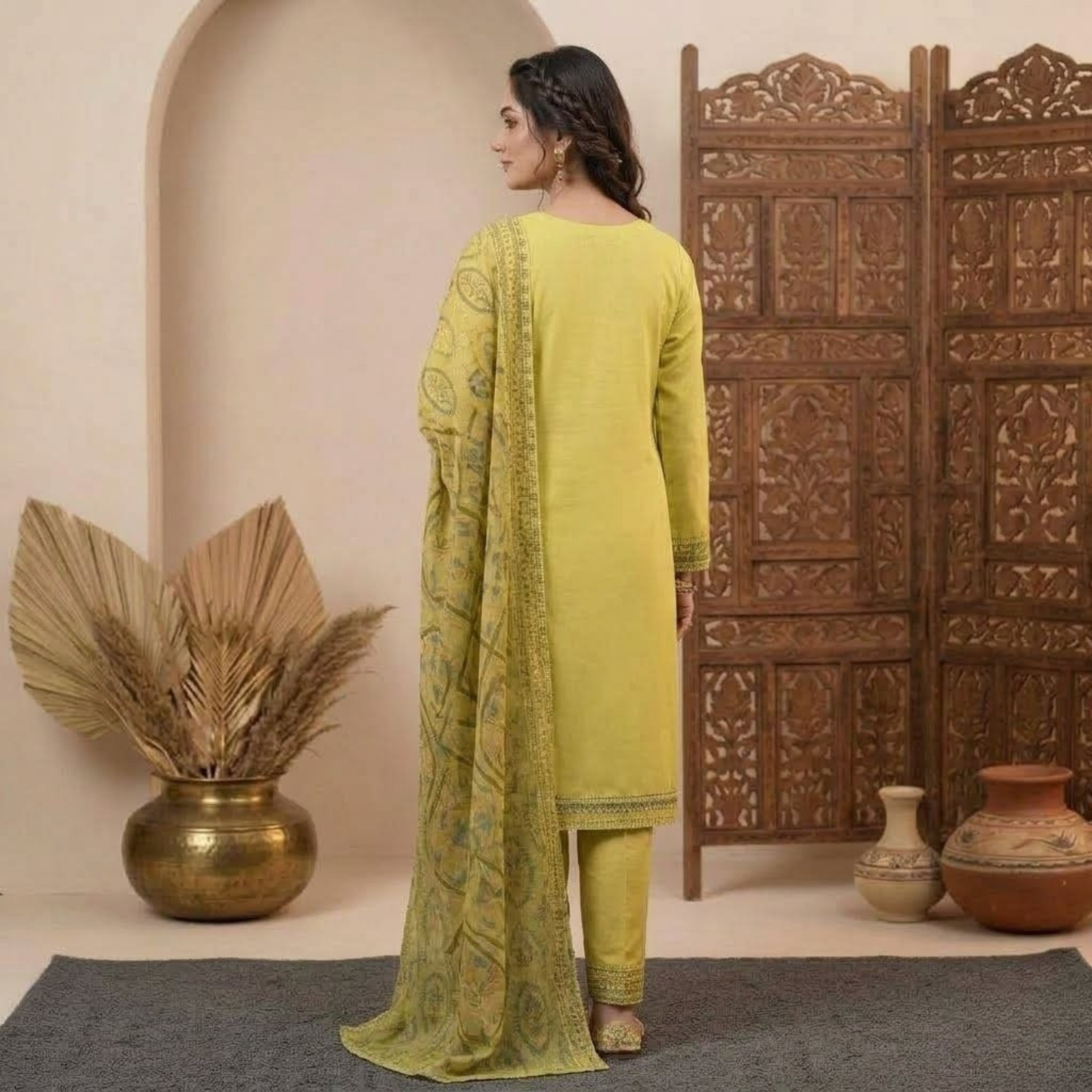 Premium Plain Cotton Embroidered Suit - 3 Piece Luxury Formal Dress for Women
