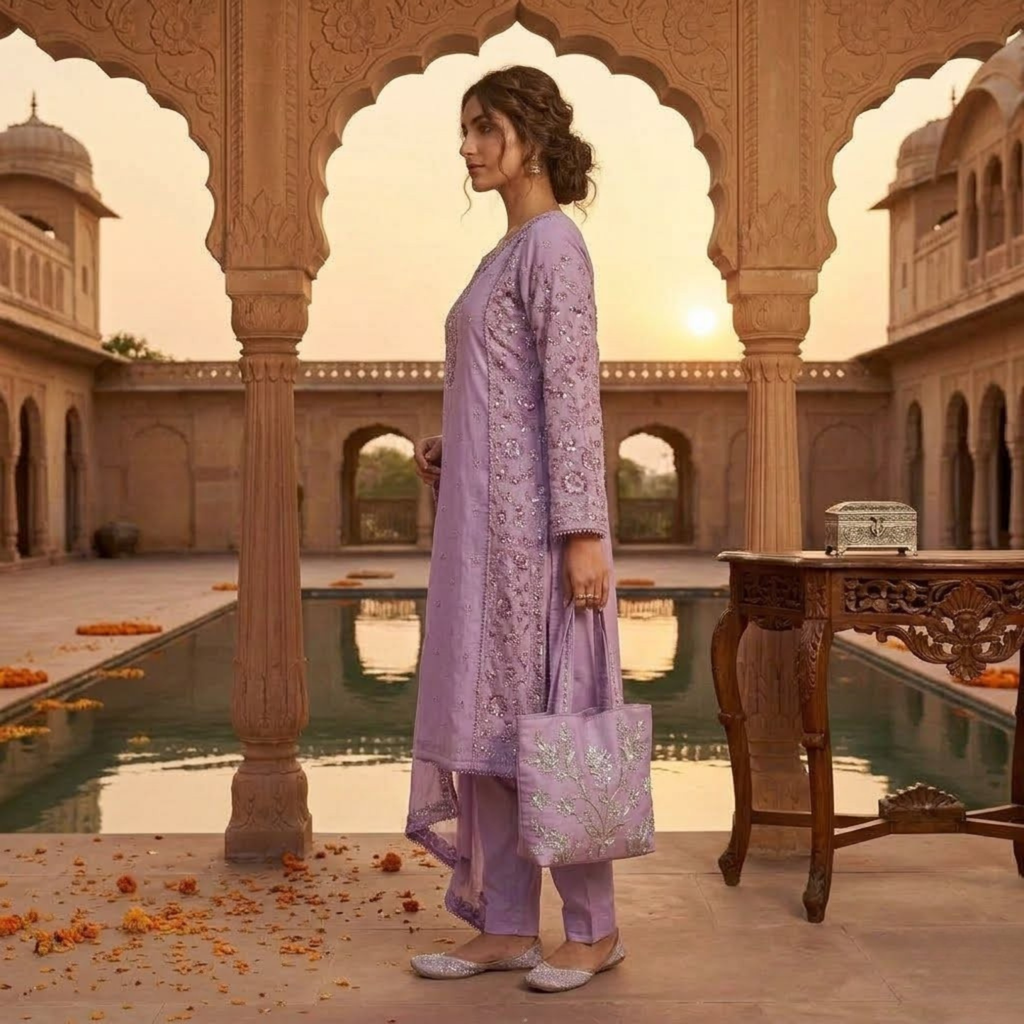 Premium Plain Cotton Embroidered Suit - 3 Piece Luxury Formal Dress