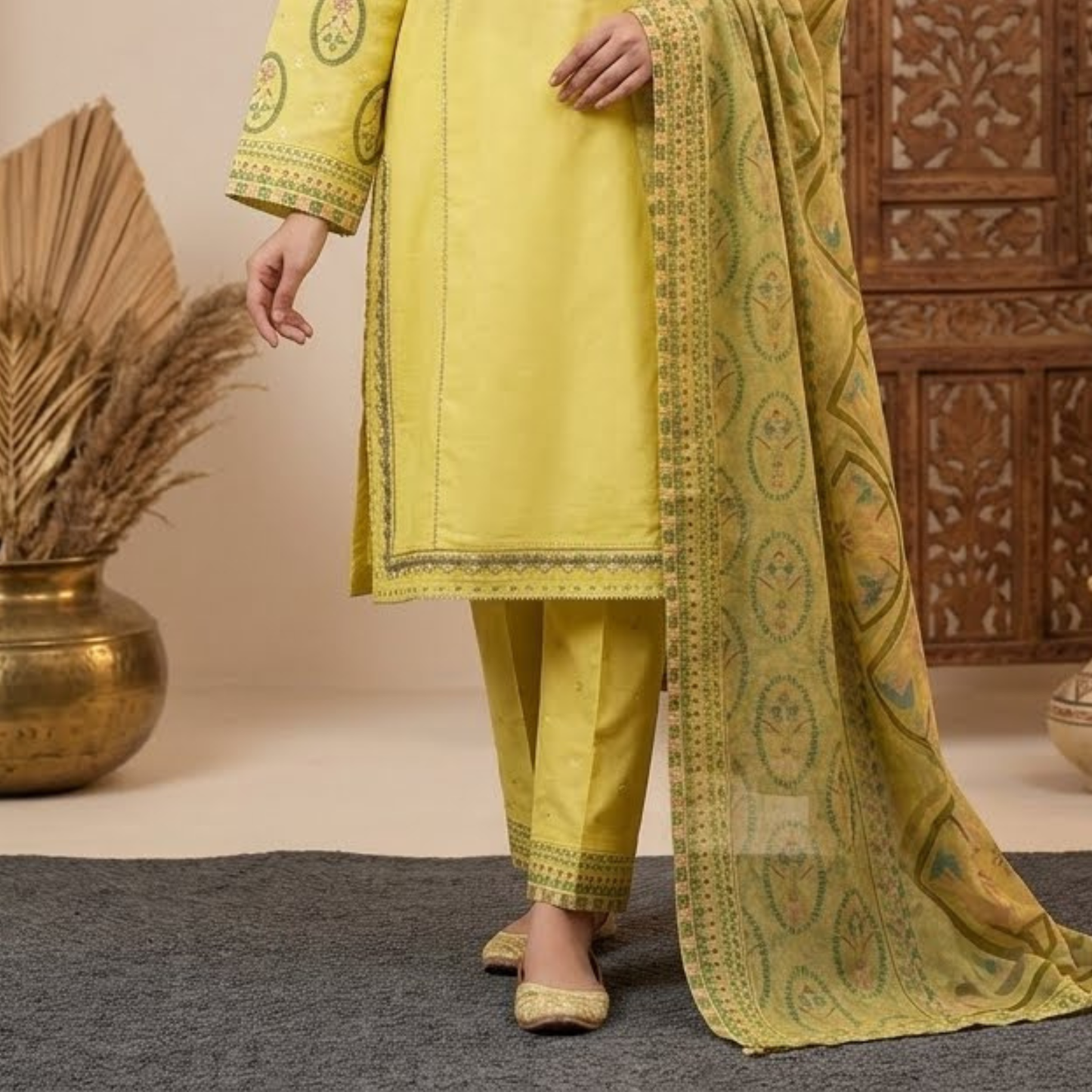 Premium Plain Cotton Embroidered Suit - 3 Piece Luxury Formal Dress for Women