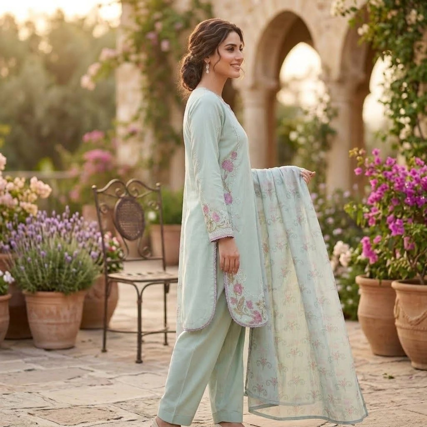 Premium Embroidered Plain Cotton Suit - 3 Piece Unstitched Festive Outfit