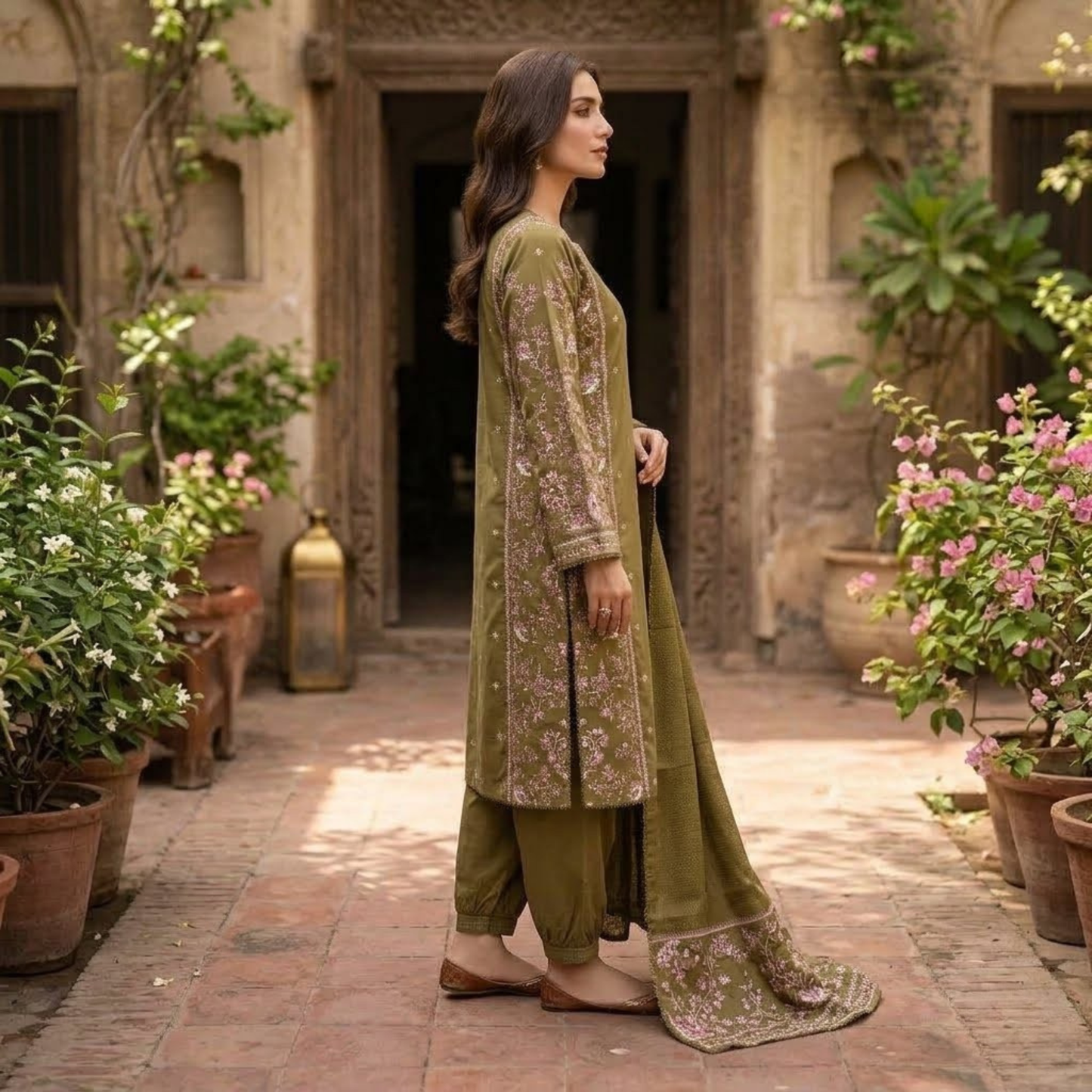 Premium Plain Cotton Embroidered Suit - 3 Piece Luxury Formal Dress