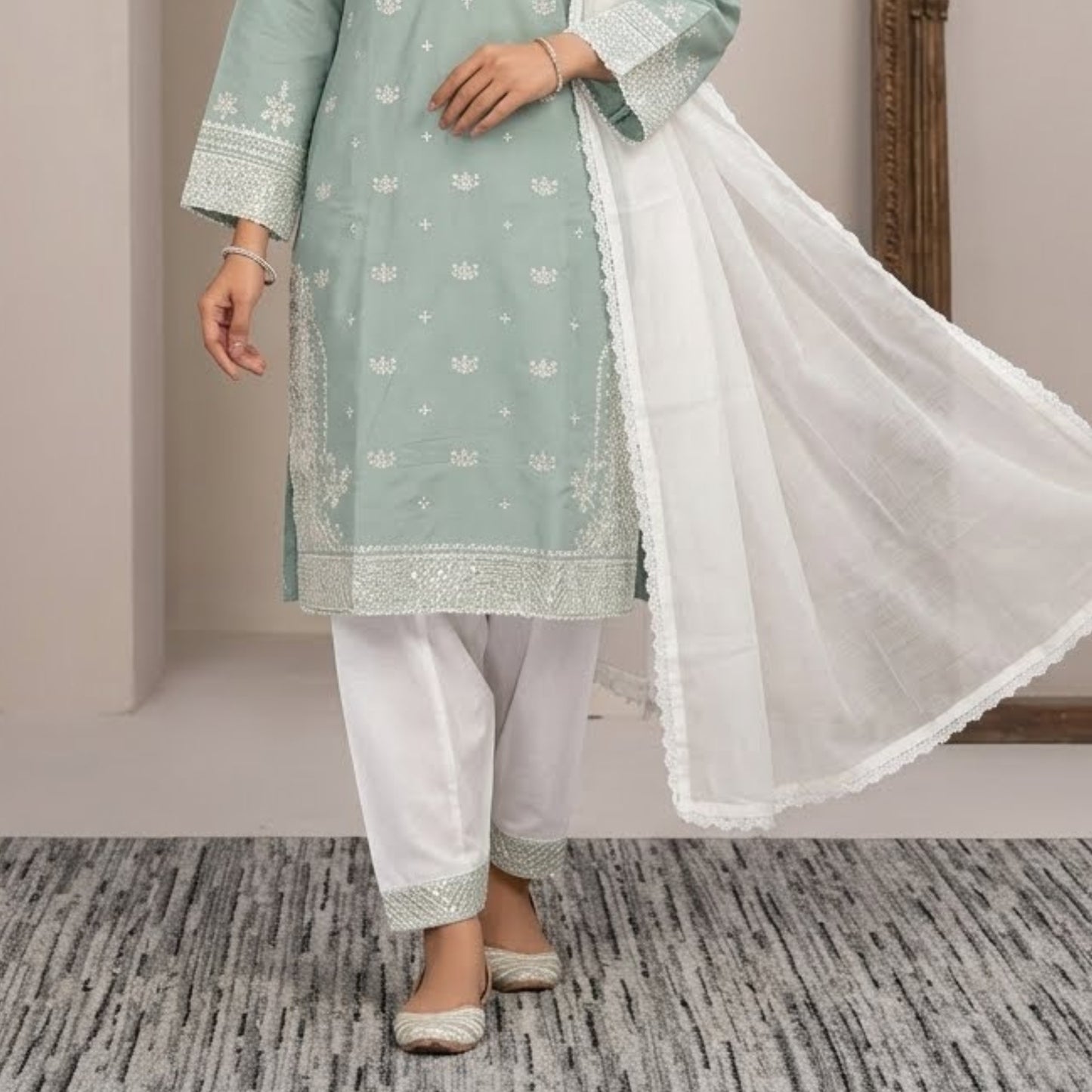 Plain Cotton 3 Piece Magenta Embroidered Suit with Plain Cotton Contrast White Dupatta & Trouser
