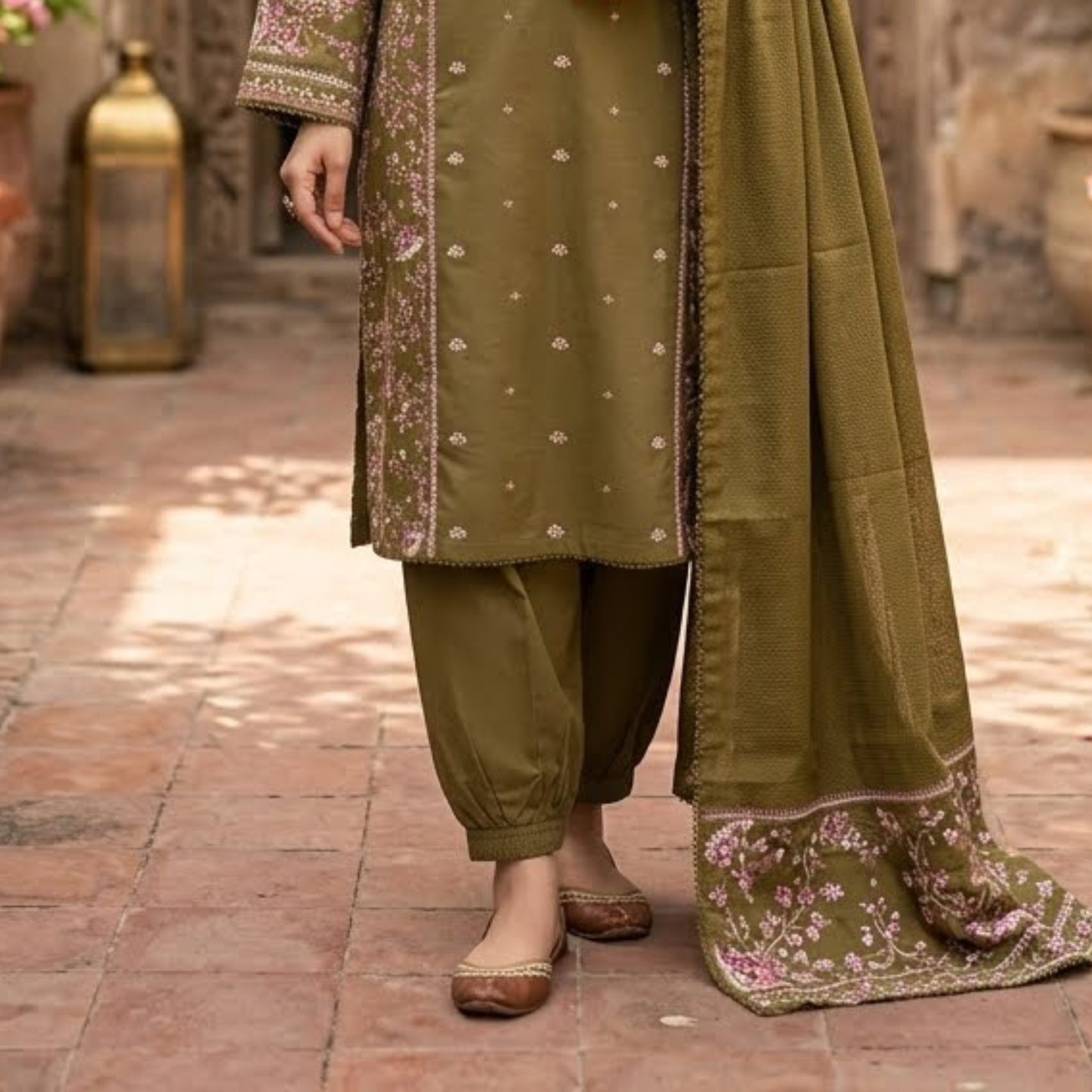 Premium Plain Cotton Embroidered Suit - 3 Piece Luxury Formal Dress