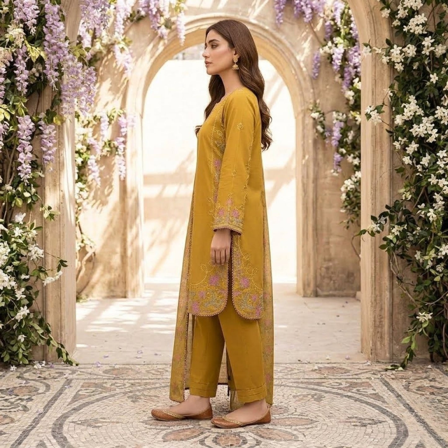 Premium Embroidered Plain Cotton Suit - 3 Piece Unstitched Festive Outfit